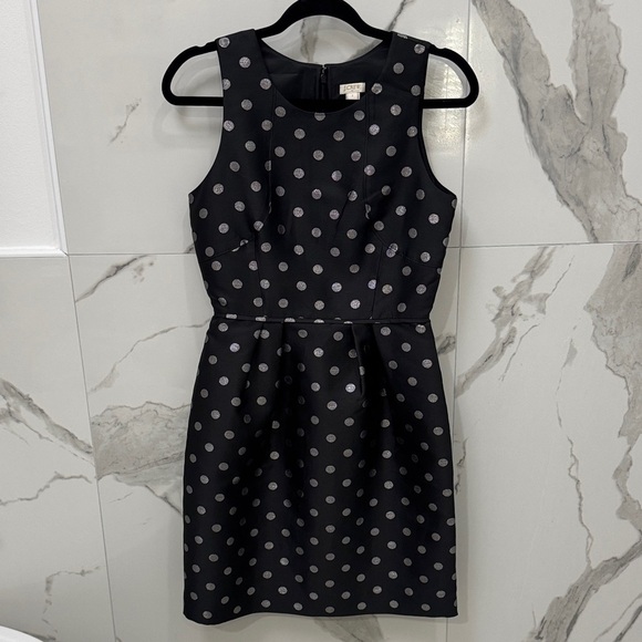 J. Crew NWT Black and Gray Polka Dot Mini Dress - Picture 2 of 7